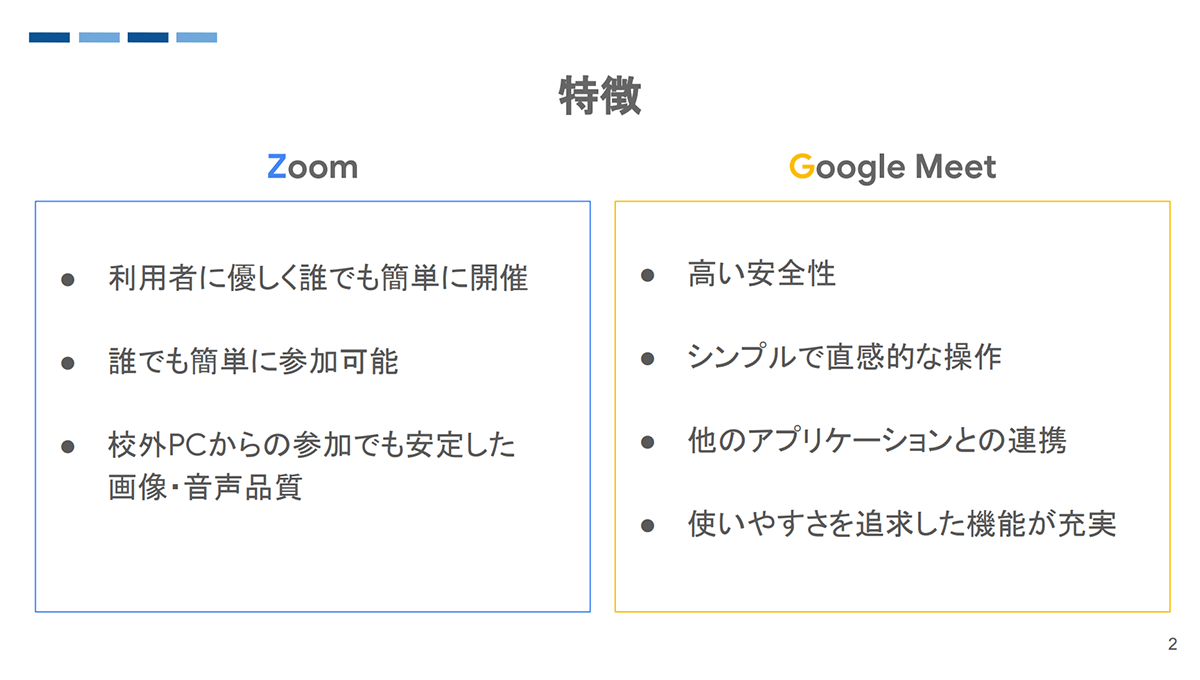 Zoom と Google Meetの機能比較表-2